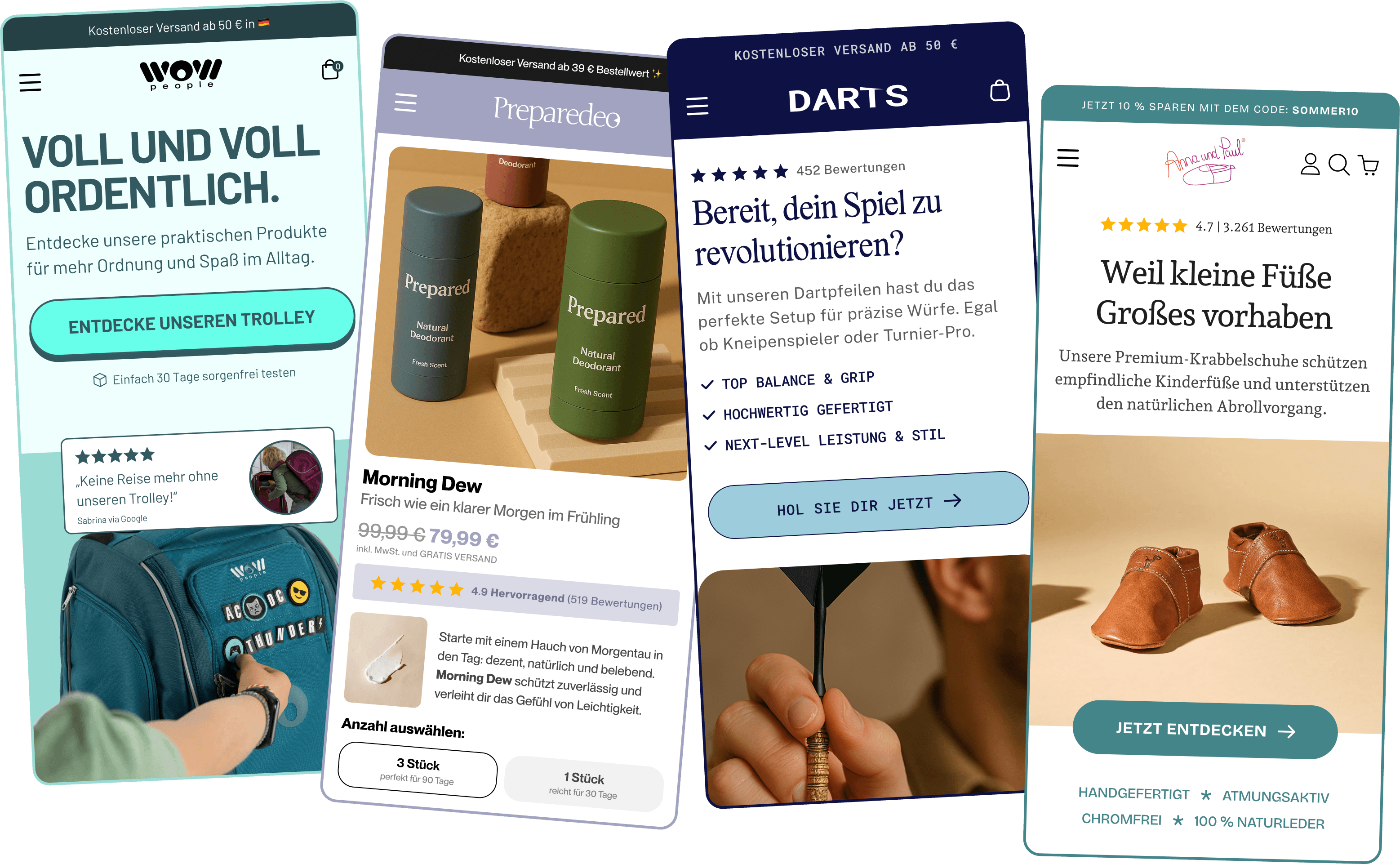 Eine kleine Auswahl unserer Projekte, nebeneinander dargestellt im Mobile-Format.