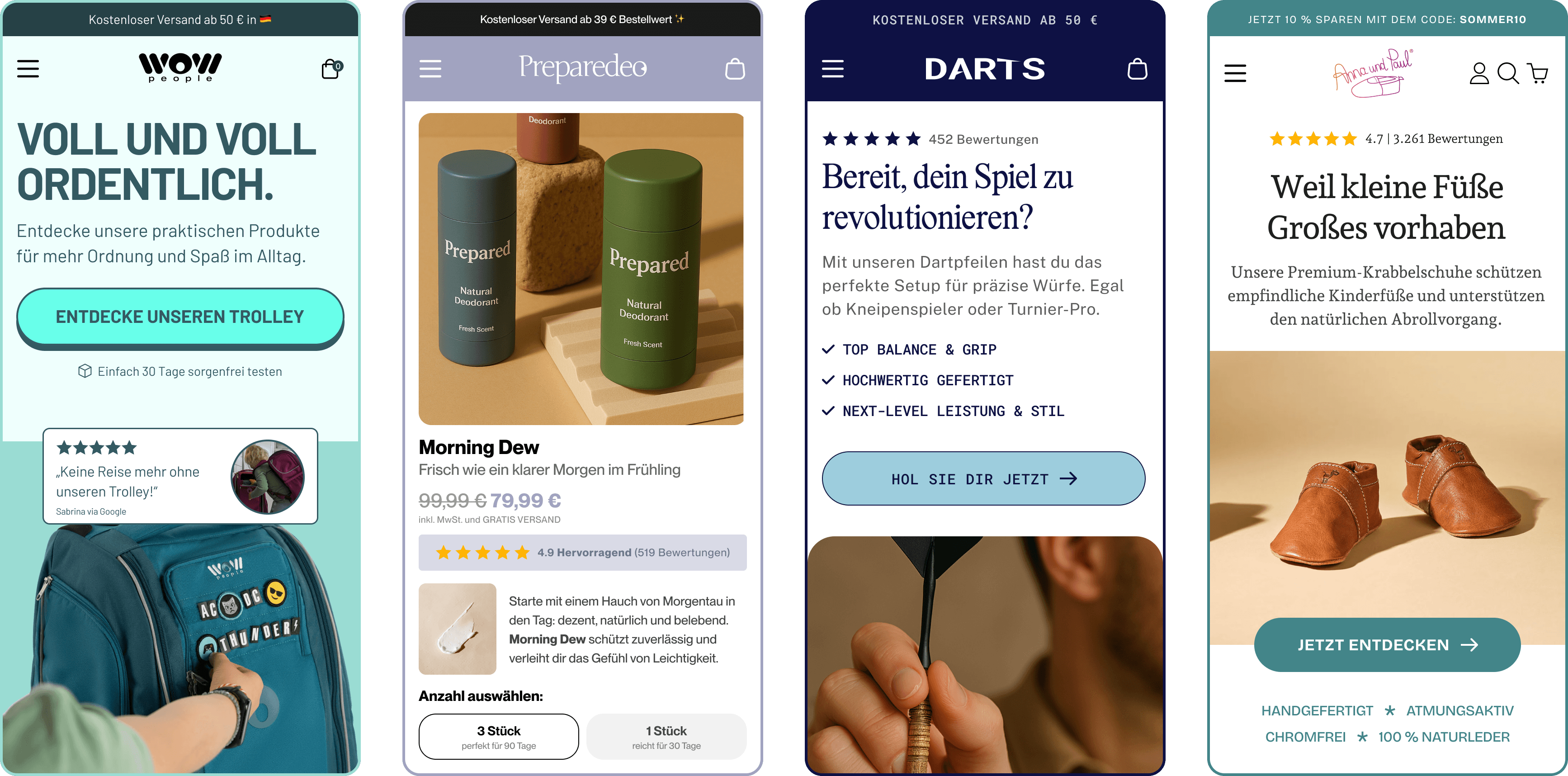 Eine kleine Auswahl unserer Projekte, nebeneinander dargestellt im Mobile-Format.